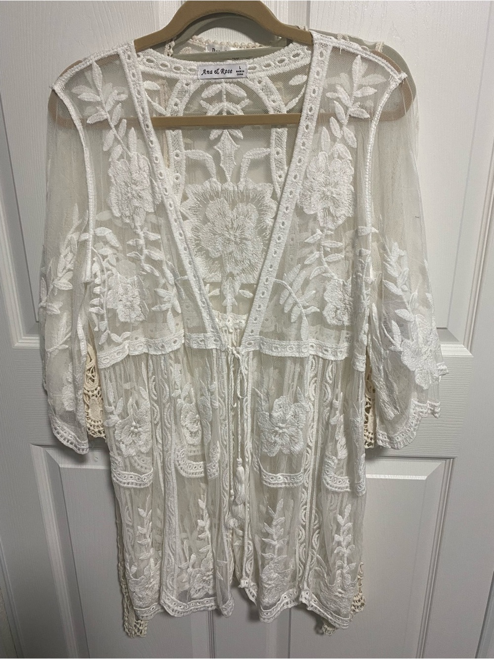 Bundle of 2 - one each Ivory and Cream Embroidered Sheer Kimono or Swim Cover
